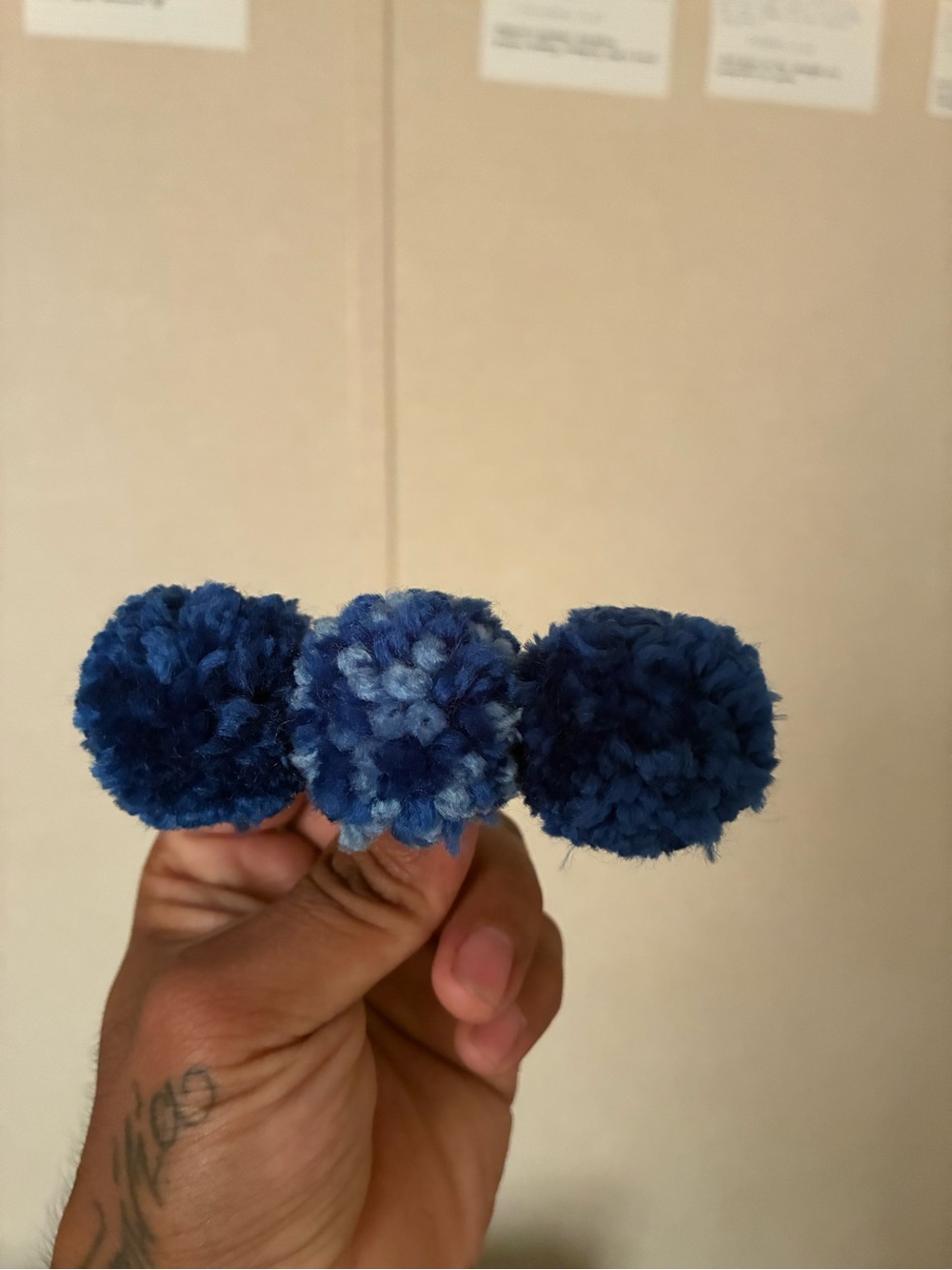 Handmade Three-Pom Hair Clip in Blue